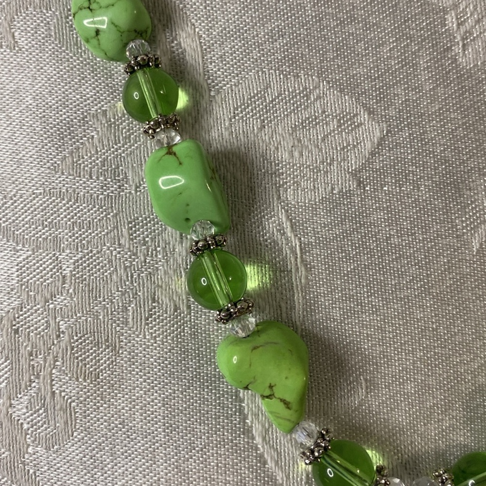 Handcrafted Natural Gaspeite Necklace w/glass and crystals - Picture 5 of 5